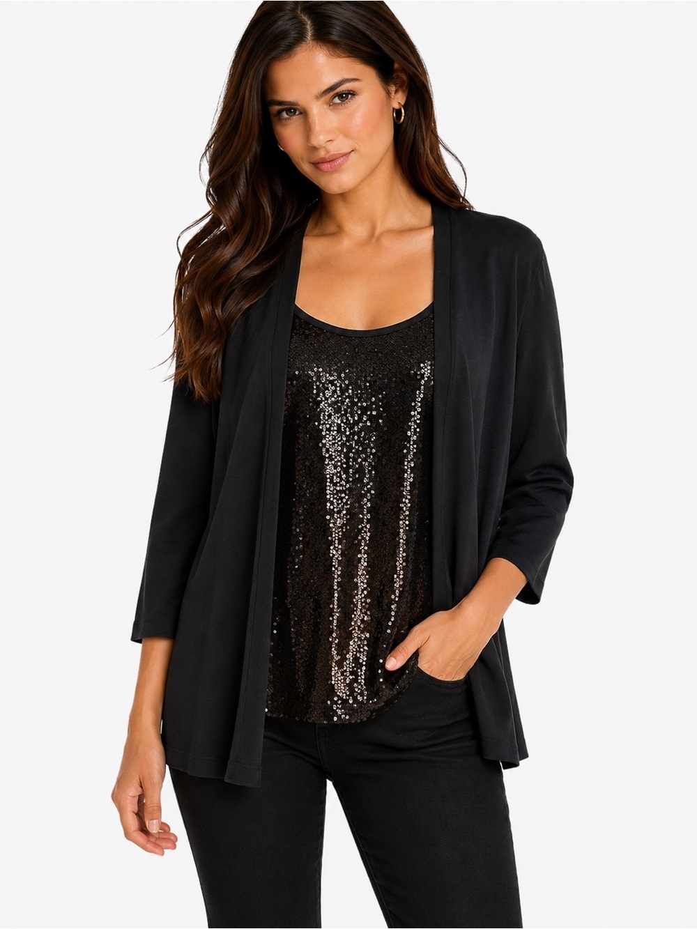 Rafaella Women’s Large Black Sequin Layered Party Evening Top